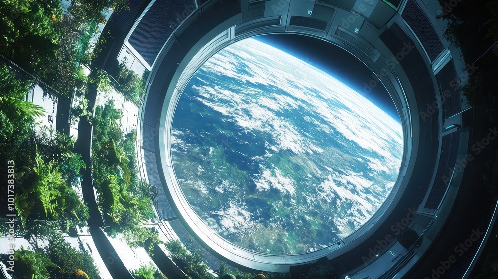 A massive cylindrical space habitat floating in low Earth orbit, featuring artificial gravity, gardens, and living quarters with large windows offering breathtaking views of the planet below. A massive cylindrical space habitat floating in low Earth orbit, featuring artificial gravity, gardens, and living quarters with large windows offering breathtaking views of the planet below.