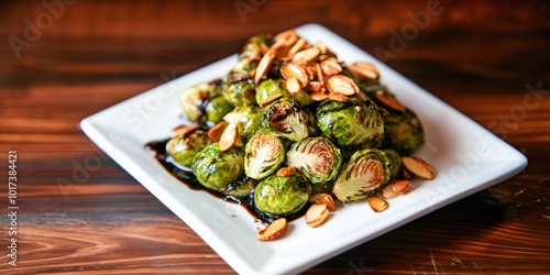 a plate of brussels sprous with nuts and almonds photo