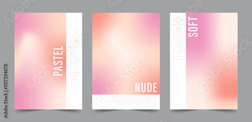 Nude Gradient. Pastel pink Backgrounds. Abstract soft backdrop. Set of banners for social media. Minimal blur wallpaper. Trendy Vector illustration.