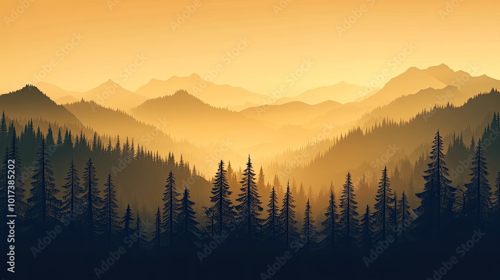 Obraz premium Papercut Landscape with Black Silhouette of Trees and Minimalist Background