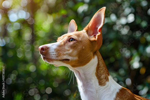 Portrait of a Calm and Poised Ibizan Hound Dog in a Vibrant Natural Environment photo