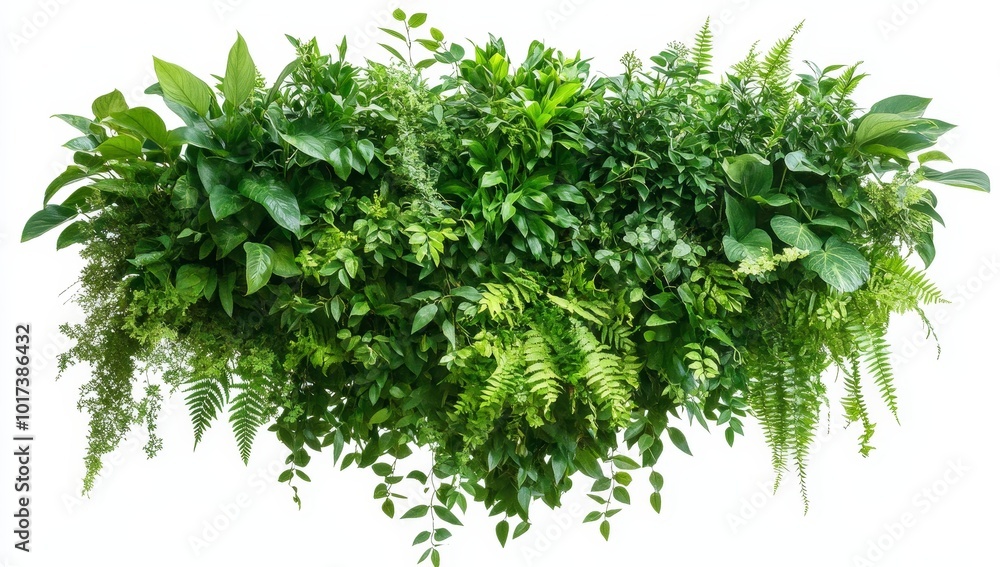 A lush collection of various green leaves and ferns, isolated on a white background. A lush collection of various green leaves and ferns, isolated on a white background.