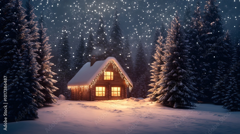 Cozy Cabin Nestled in a Snowy Winter Forest Cozy Cabin Nestled in a Snowy Winter Forest