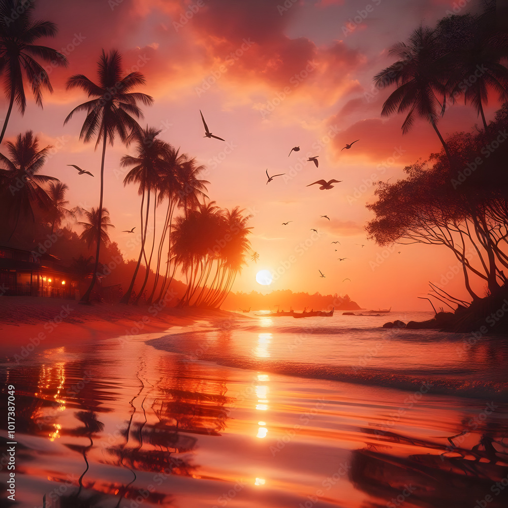 Obraz premium Sunset on the beach by the sea