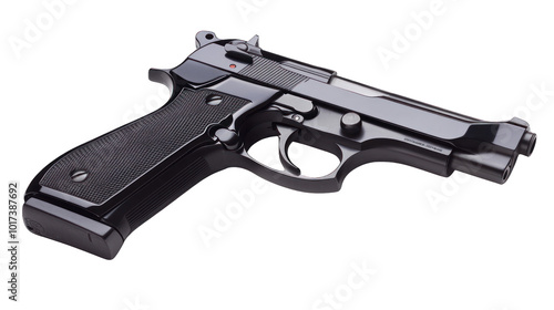 view of a sleek black handgun with a modern design transparant background