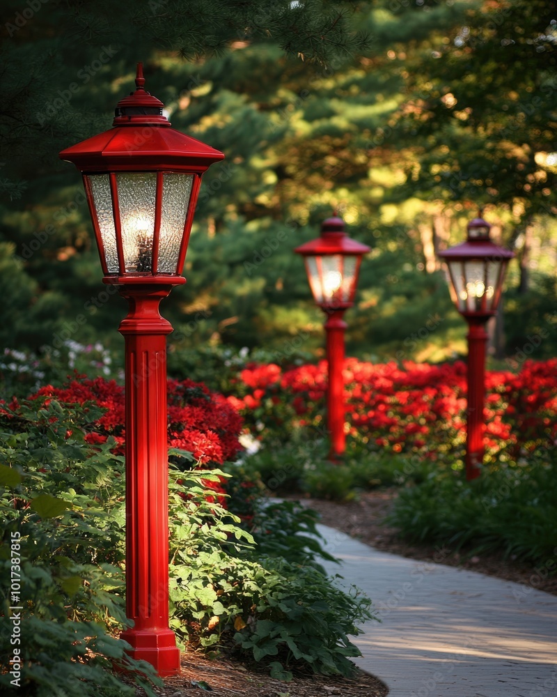 Red Decorative Lamp Posts Enhance Garden Aesthetics Red Decorative Lamp Posts Enhance Garden Aesthetics