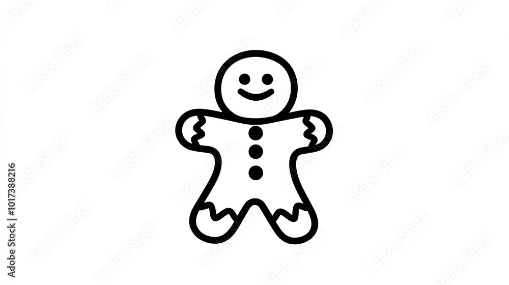 A Bold Line Art Illustration of a Christmas Gingerbread Man, Capturing the Festive Spirit of the Holiday Season. The Gingerbread Man is Outlined with Thick, Black Lines, Featuring Classic Decorative A Bold Line Art Illustration of a Christmas Gingerbread Man, Capturing the Festive Spirit of the Holiday Season. The Gingerbread Man is Outlined with Thick, Black Lines, Featuring Classic Decorative