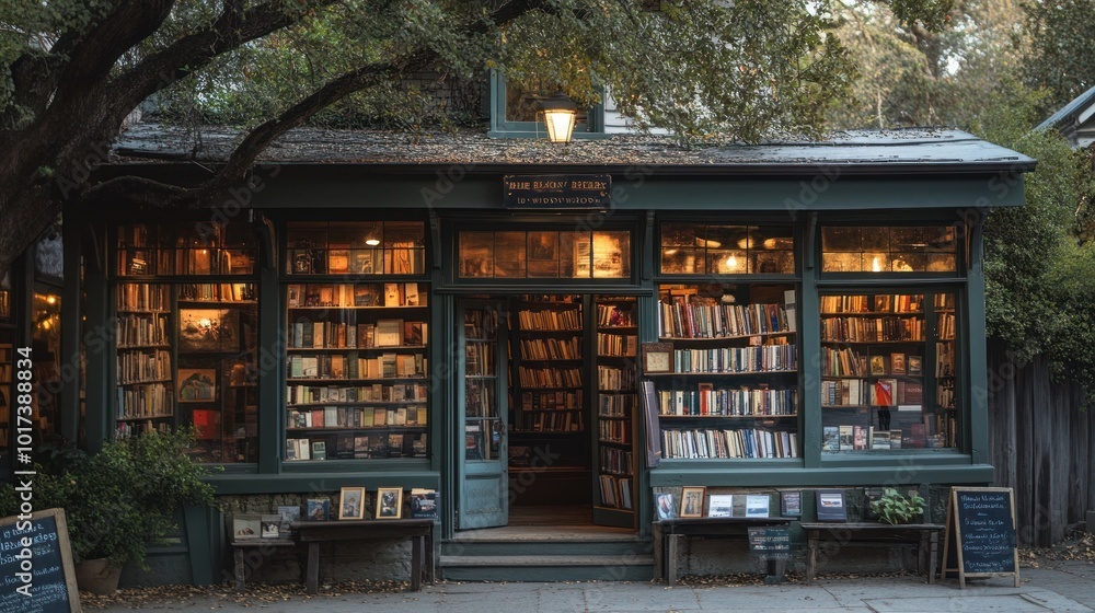 Charming Bookstore with Warm Lighting Charming Bookstore with Warm Lighting