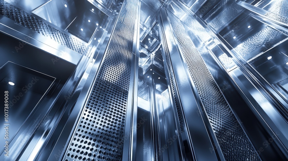 Obraz premium Metallic elevator shaft with perforated panels.