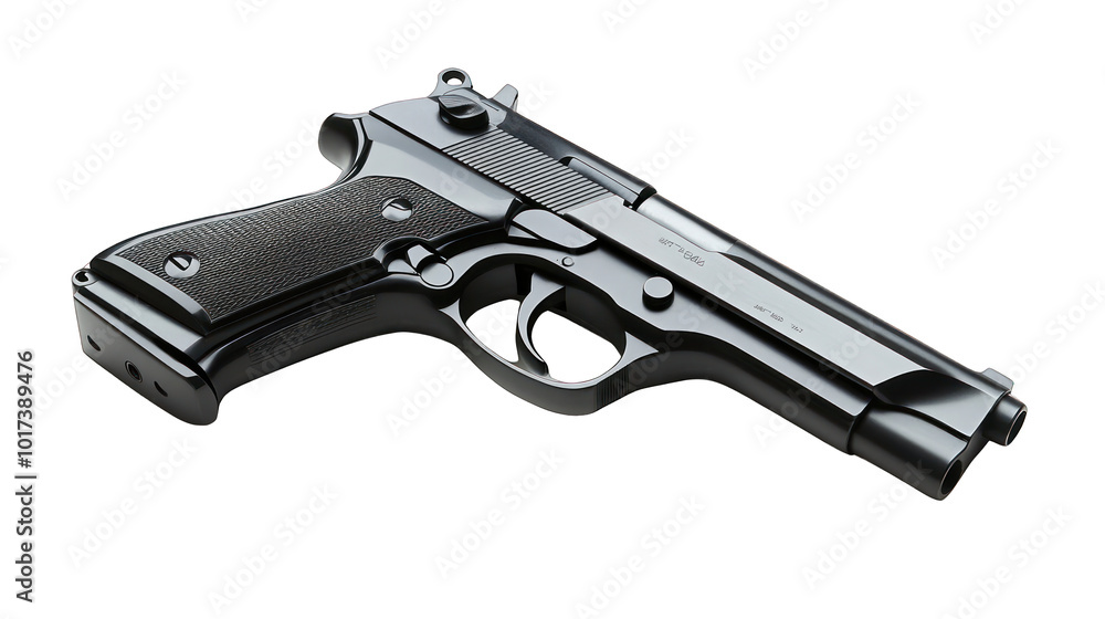 view of a sleek black handgun with a modern design transparant background view of a sleek black handgun with a modern design transparant background