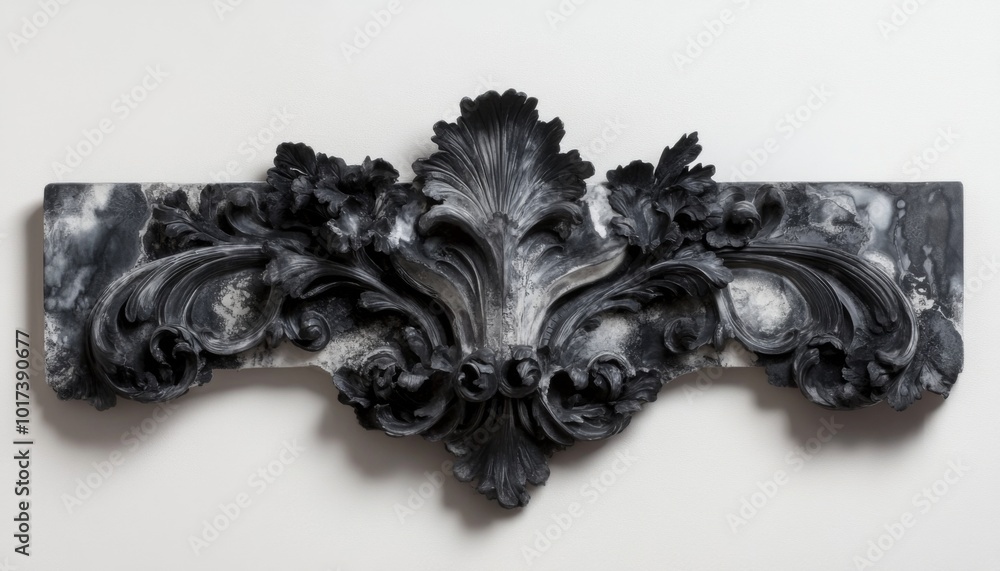Obraz premium Black and white ornate sculpted design on a white background.