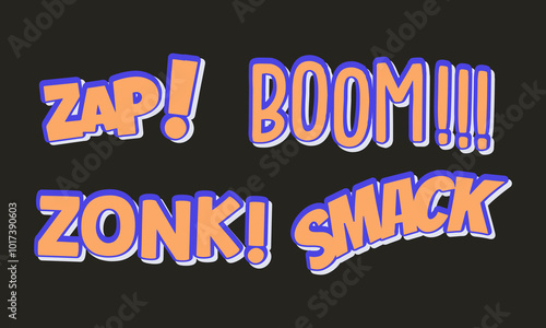 Comic Style Sound Effect Words Wow, Wham, Crash, and Oh Yeah Illustration

