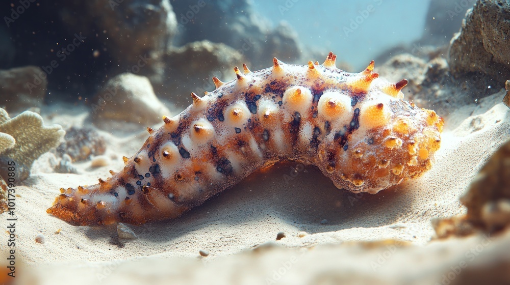 Sea Cucumber on Sandy Seabed Sea Cucumber on Sandy Seabed