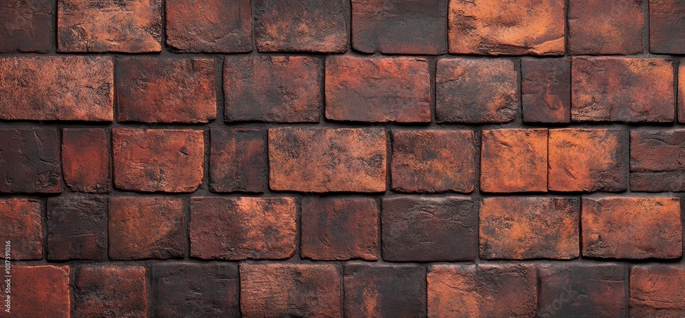 A close-up of a rustic brick wall with a reddish-brown color. A close-up of a rustic brick wall with a reddish-brown color.