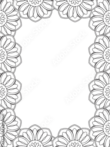 All these designs are hand-drawn and unique Flower Border Beautiful black and white illustration for adult coloring book, This is a printable Beautiful Zentangle Coloring page for KDP Interior, POD p