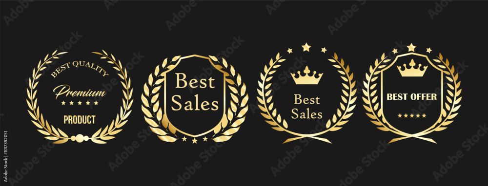 Obraz premium Golden Laurel Wreath Badges for Best Sales and Top Choices