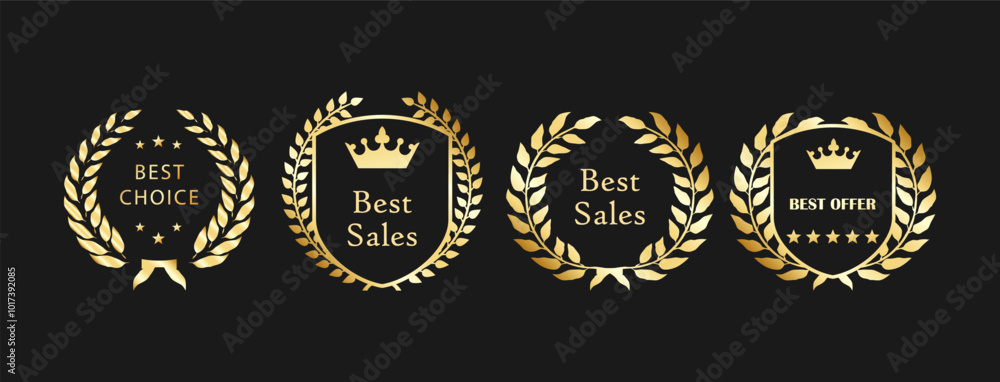 Obraz premium Golden Laurel Wreath Badges for Best Sales and Top Choices