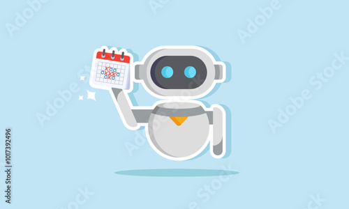 A robot is holding and displaying a schedule calendar, illustrating the use of AI as a personal assistant in work schedule planning.