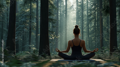 Woman Meditating in a Lotus Pose in a Tranquil Forest