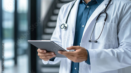 Doctor Reviewing Patient Medical Records on a Digital Tablet