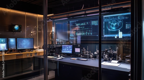 An advanced research facility studying the properties of magnetic iron, with screens showing data and live demonstrations of how iron reacts to changing magnetic fields. photo