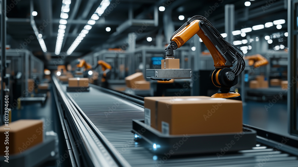 Robotic Arms Sorting Packages in Automated Warehouse
Robotic Arms Sorting Packages in Automated Warehouse