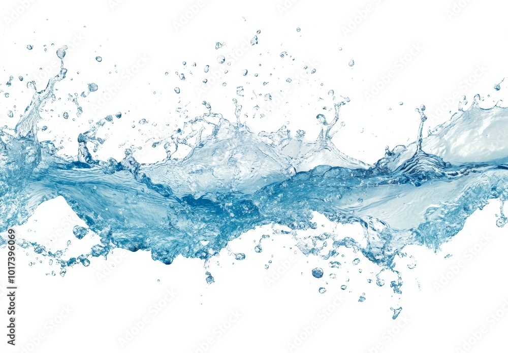 A splash of water with droplets flying in the air, isolated on a white background. A splash of water with droplets flying in the air, isolated on a white background.
