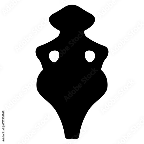 Outline of a female figurine. Neolithic fertility goddess from Vinča culture, Serbia. Great Mother archetype. Black silhouette on white background.