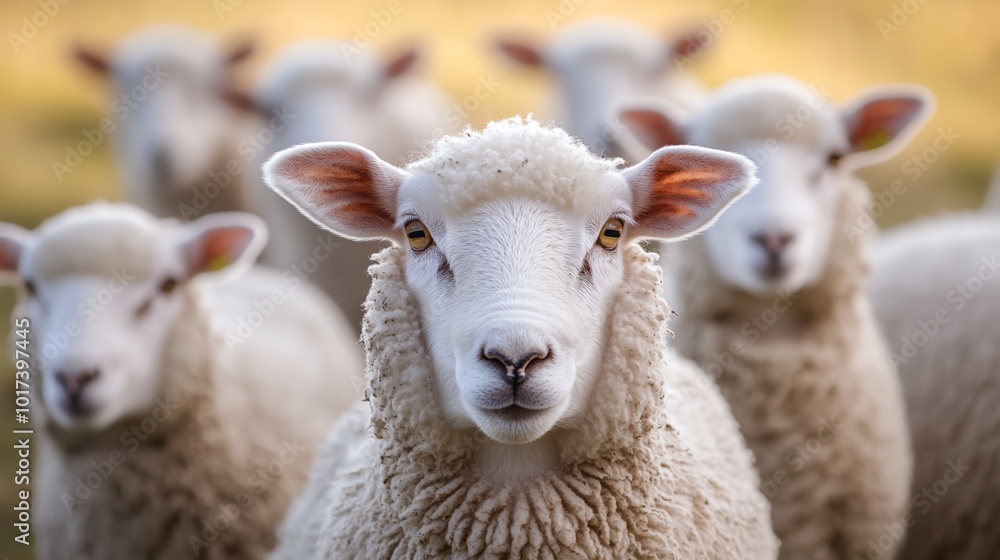 A group of sheep are standing in a field A group of sheep are standing in a field