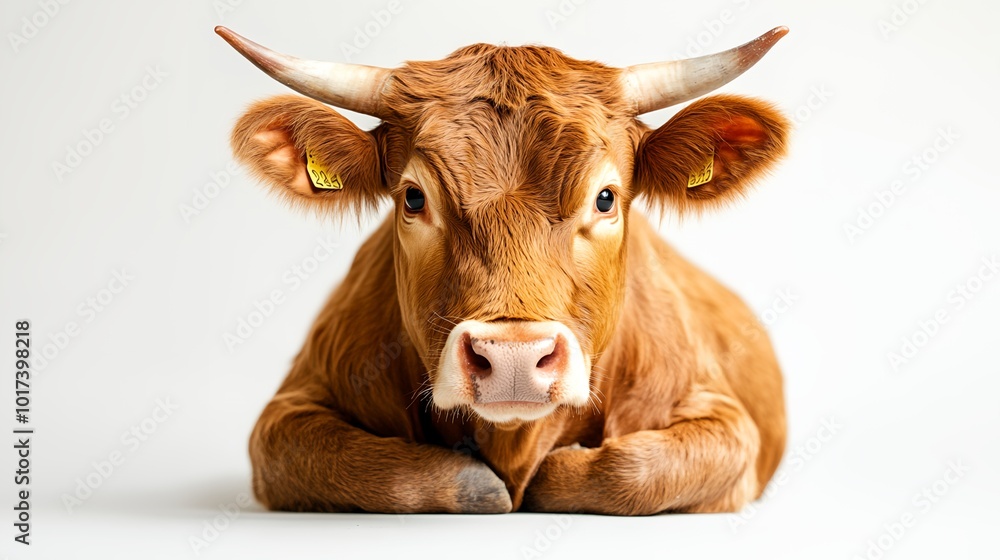 a brown cow with a white background