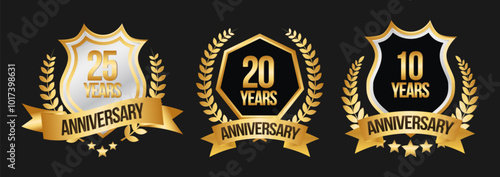 Golden Anniversary Badges with Laurel Wreaths for Milestone Celebrations

