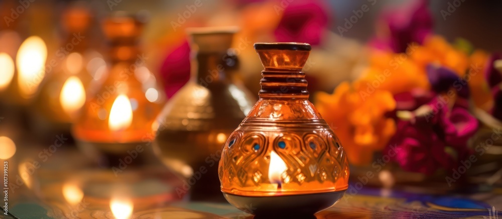 Ornate Candle Holders and Flowers in Warm Light Ornate Candle Holders and Flowers in Warm Light