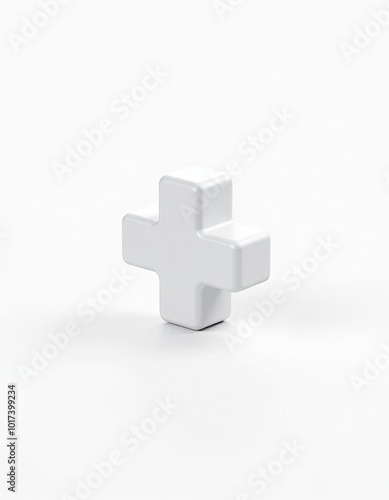  3d illustration of a white cross shape under white background fantastic shape simple geometric shapes