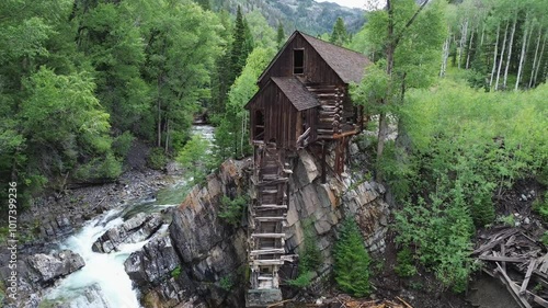 Historic Crystal Mill near Marble, Colorado. Flying shot rotates around the structure.