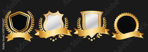 Gold Laurel Wreath and Shield Badges for Premium Awards and Recognition

