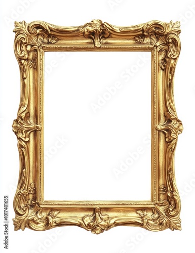 Ornate gold picture frame isolated on white background.