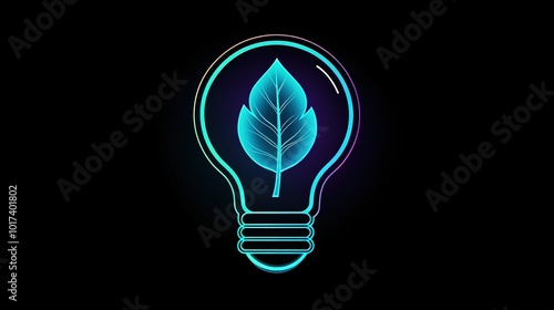 Simple vector-based light bulb icon with a leaf inside symbolizing innovation and problem-solving. Designed for clarity and recognizability even at small sizes.  photo