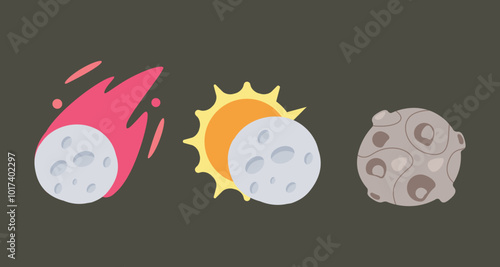 Planet and Satellite Dish Space Exploration Icons Illustration

