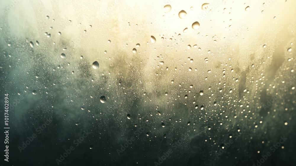 Micro water droplets evenly spread across a fogged-up window, with soft morning light filtering through, giving the droplets a glowing, translucent quality Micro water droplets evenly spread across a fogged-up window, with soft morning light filtering through, giving the droplets a glowing, translucent quality