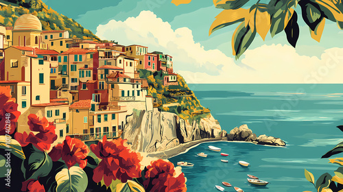 Italy travel poster with scenic view, vintage look. Vintage Poster. Illustration photo