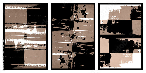 Set of 3 Abstract illustration in vintage style. For use in graphics, for wall decor.