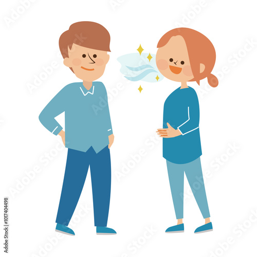 息の爽やかな女性　夫婦　カップル　かわいいイラスト素材