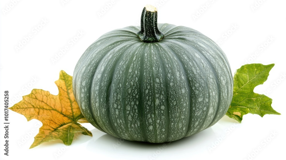 Fresh raw green Japanese pumpkin isolated on a white backdrop healthy food concept Fresh raw green Japanese pumpkin isolated on a white backdrop healthy food concept