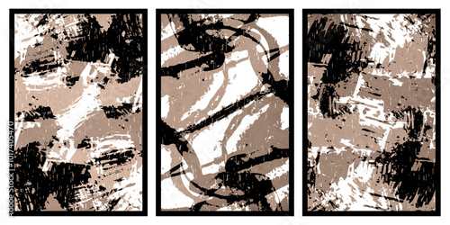 Set of 3 Abstract illustration in vintage style. For use in graphics, for wall decor.