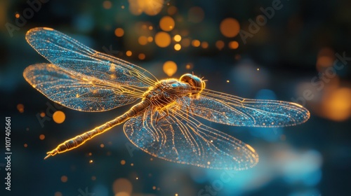 Golden Dragonfly with Sparkling Wings