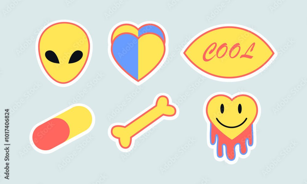 Psychedelic pop art sticker set for retro and modern creative designs
Psychedelic pop art sticker set for retro and modern creative designs