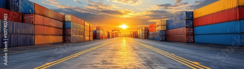 Wallpaper Mural Freight containers arranged at sunset, with vibrant colors and clear sky. Torontodigital.ca