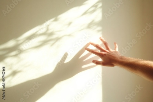 Minimalist Hand Shadow Creating Tree Silhouette on Wall – Creative and Aesthetic Concept photo