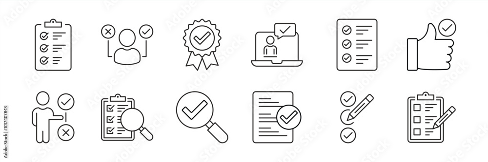 set of survey thin line icon. containing task, choice, review, research icon collections. vector illustration set of survey thin line icon. containing task, choice, review, research icon collections. vector illustration