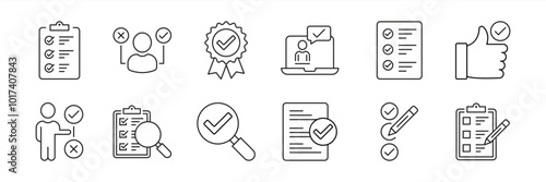set of survey thin line icon. containing task, choice, review, research icon collections. vector illustration